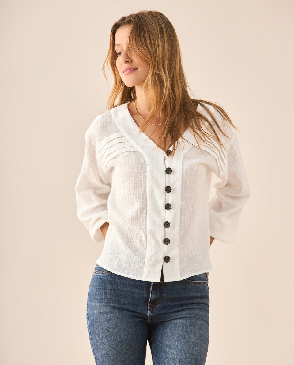 Camisa con escote en V para mujer - Crudo 34_615F329_CRU144501_3