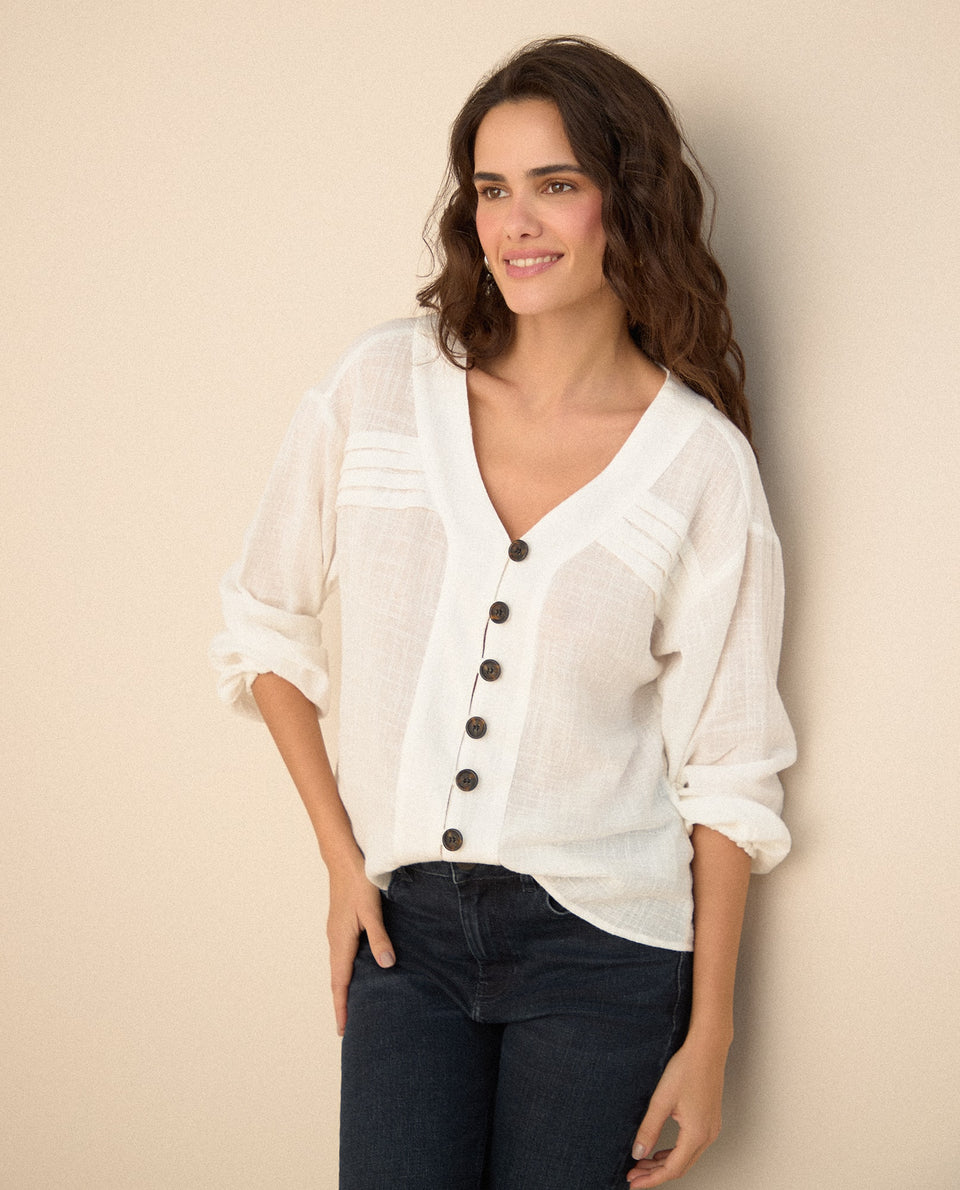 Camisa con escote en V para mujer - Crudo 34_615F329_CRU144501_6