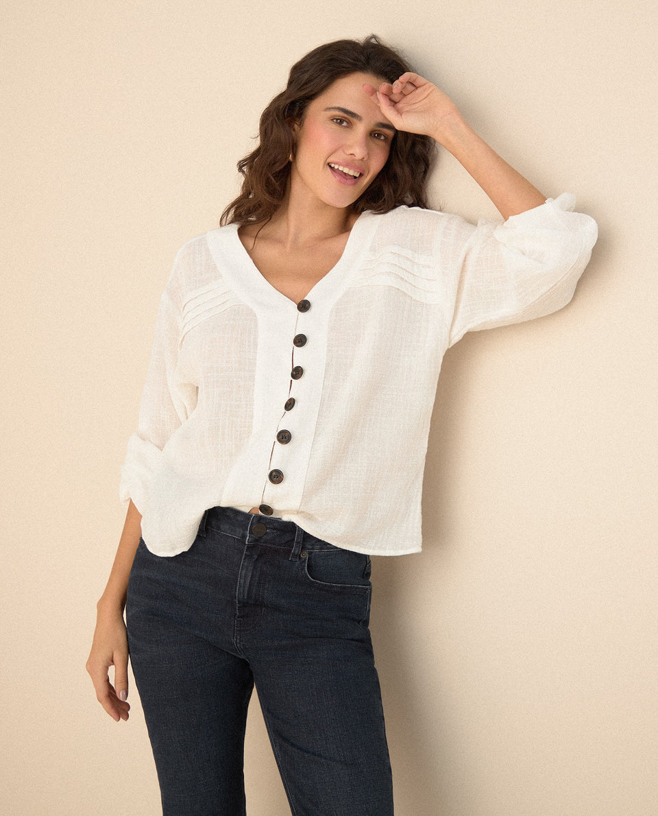 Camisa con escote en V para mujer - Crudo 34_615F329_CRU144501_7