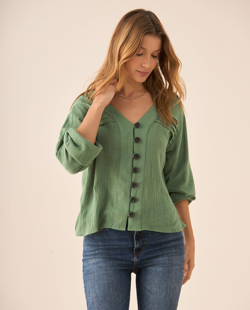 Camisa con escote en V para mujer - Verde 34_615F329_VER144505_3