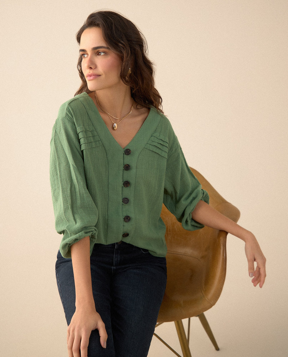 Camisa con escote en V para mujer - Verde 34_615F329_VER144505_7