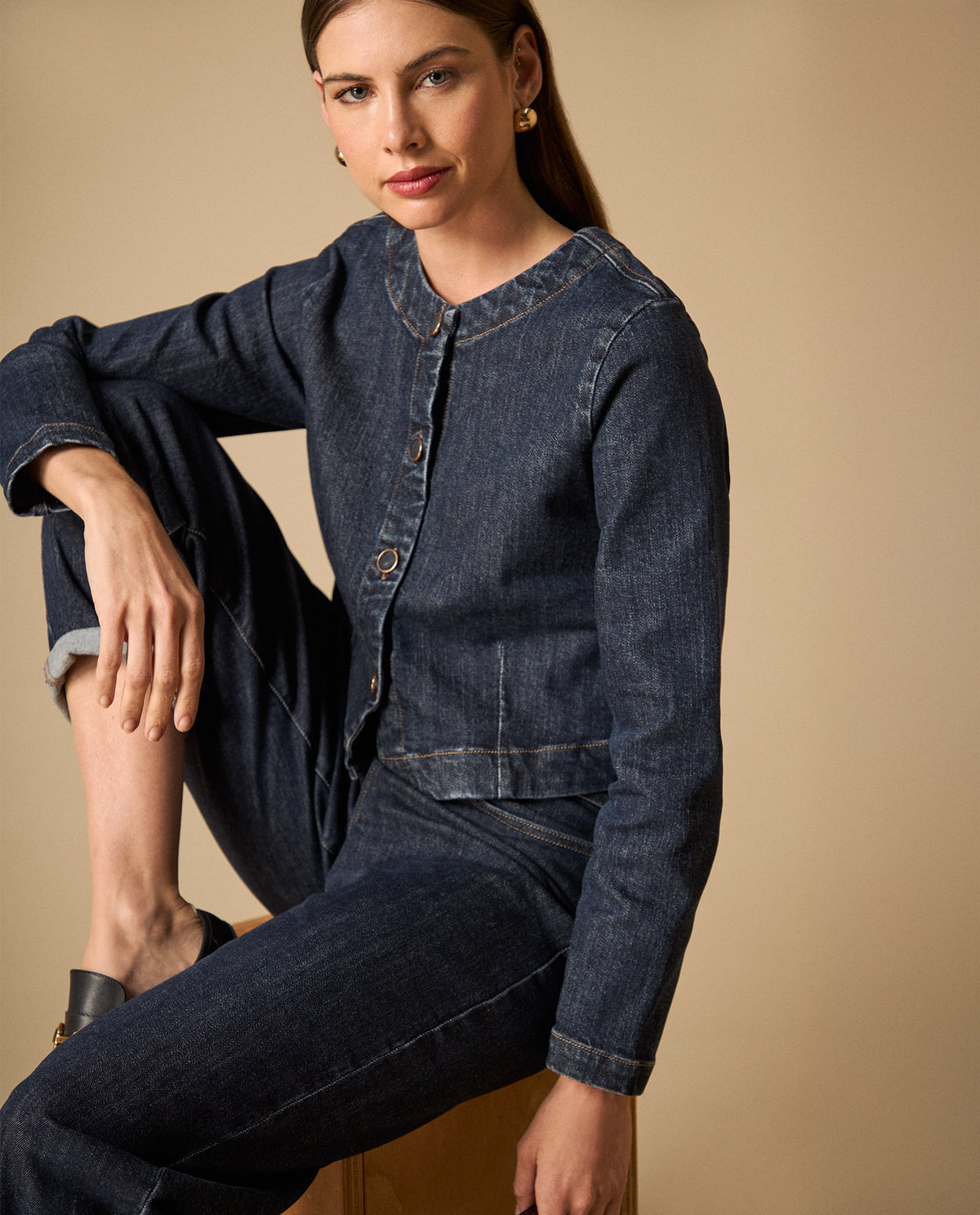 Chaqueta crop cuello redondo para mujer - Azul 34_621H000_AZU193924_0