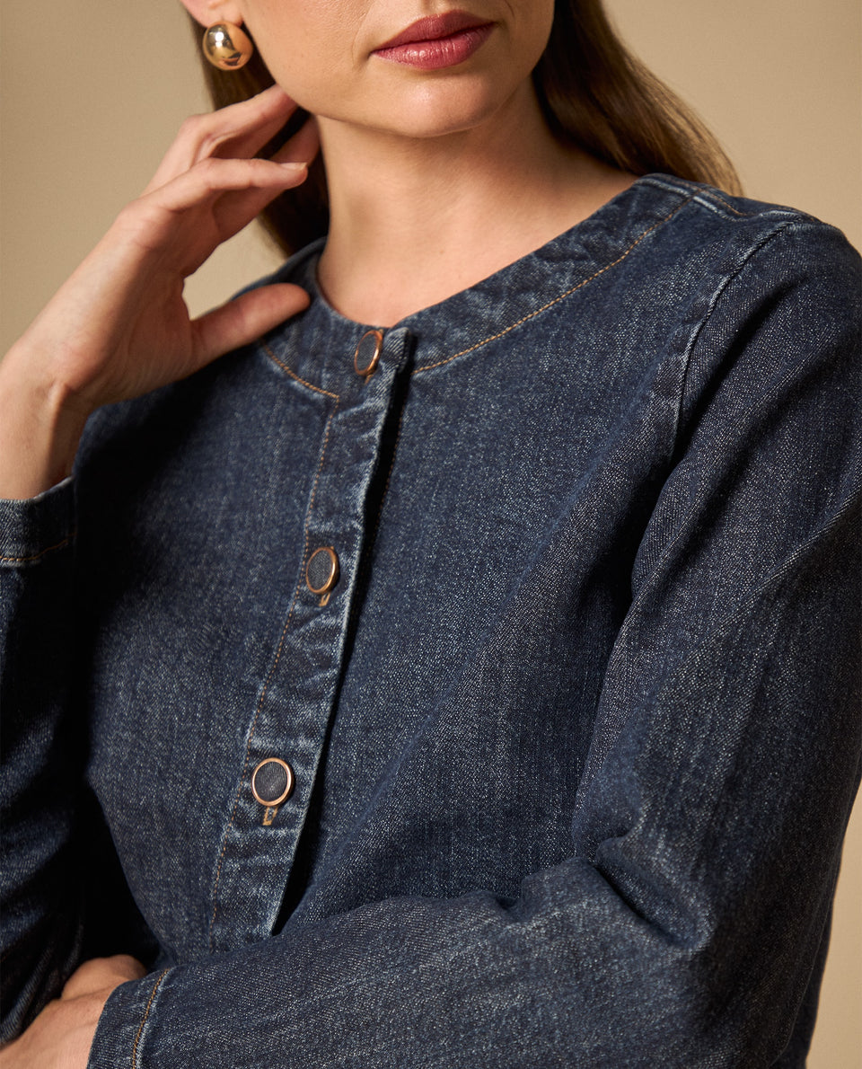 Chaqueta crop cuello redondo para mujer - Azul 34_621H000_AZU193924_5
