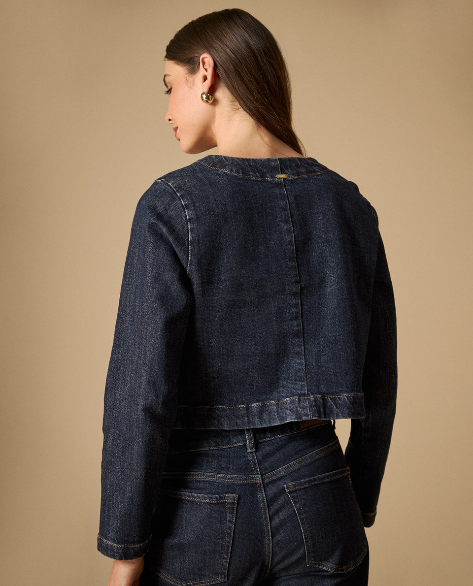 Chaqueta crop cuello redondo para mujer - Azul 34_621H000_AZU193924_6