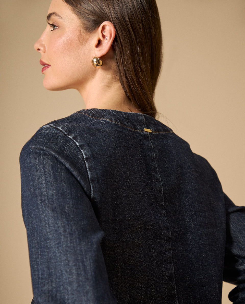 Chaqueta crop cuello redondo para mujer - Azul 34_621H000_AZU193924_7