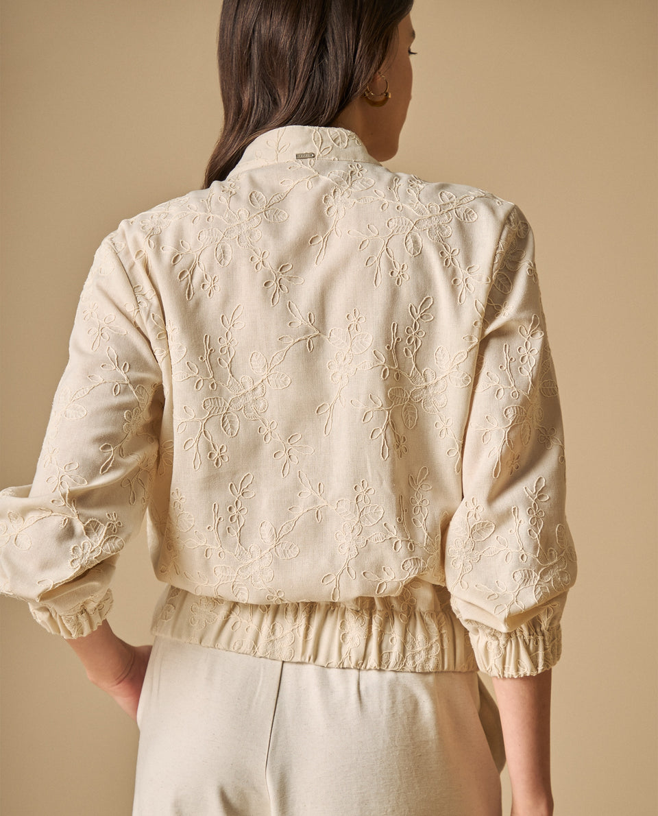 Chaqueta con bordados florales y cuello alto para mujer - Crudo 34_621H014_CRU110604_4