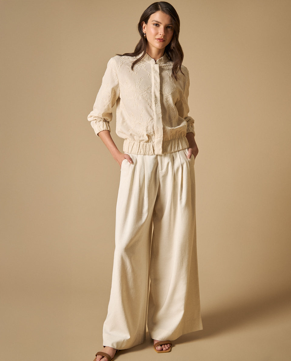 Chaqueta con bordados florales y cuello alto para mujer - Crudo 34_621H014_CRU110604_5