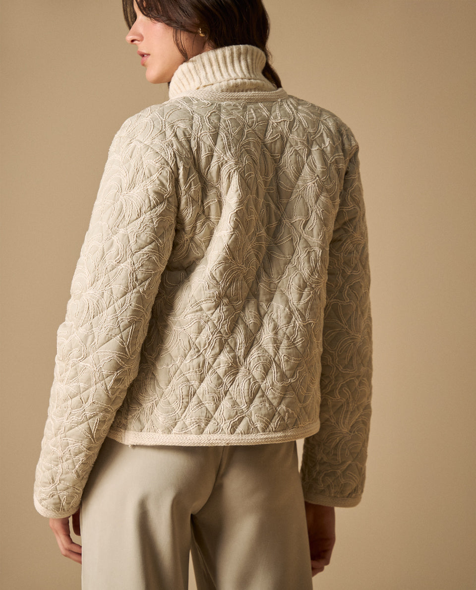 Chaqueta cropped con bordados florales acolchada para mujer - Verde 34_621H200_VER170208_5