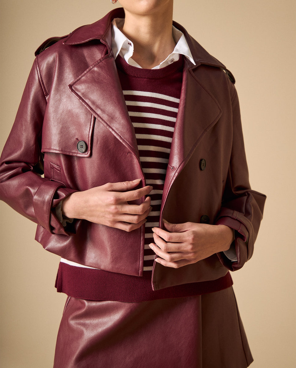 Chaqueta trench cropped con doble botonadura para mujer - Rojo 34_621H213_ROJ191617_3
