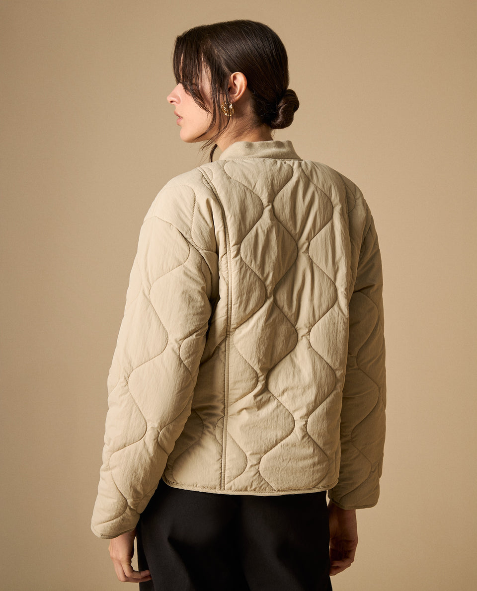 Chaqueta acolchada con patrón romboidal para mujer - Beige 34_621H220_BEI130607_5