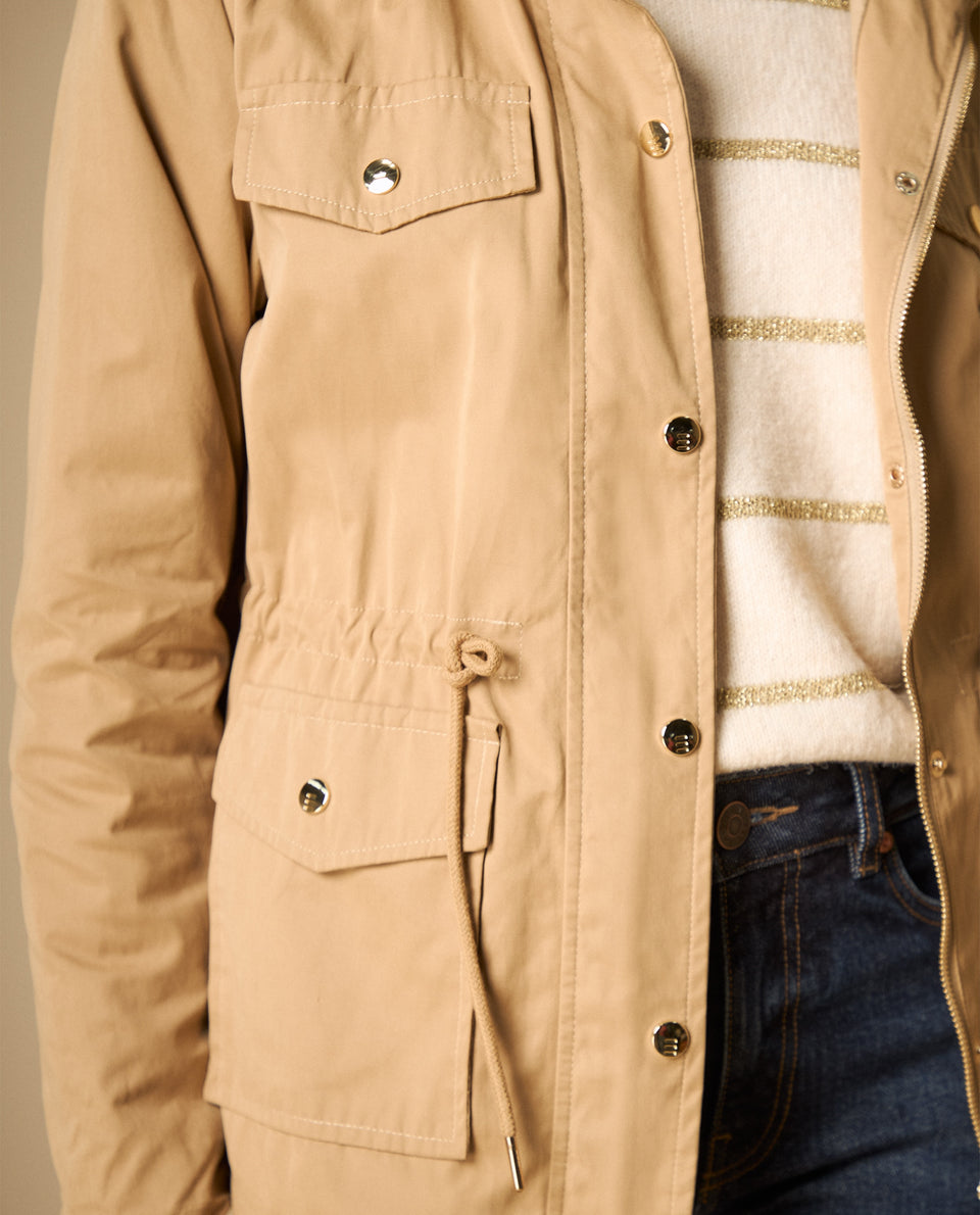 Chaqueta tipo parka con capucha y múltiples bolsillos para mujer - Café 34_621H230_CAF181017_4