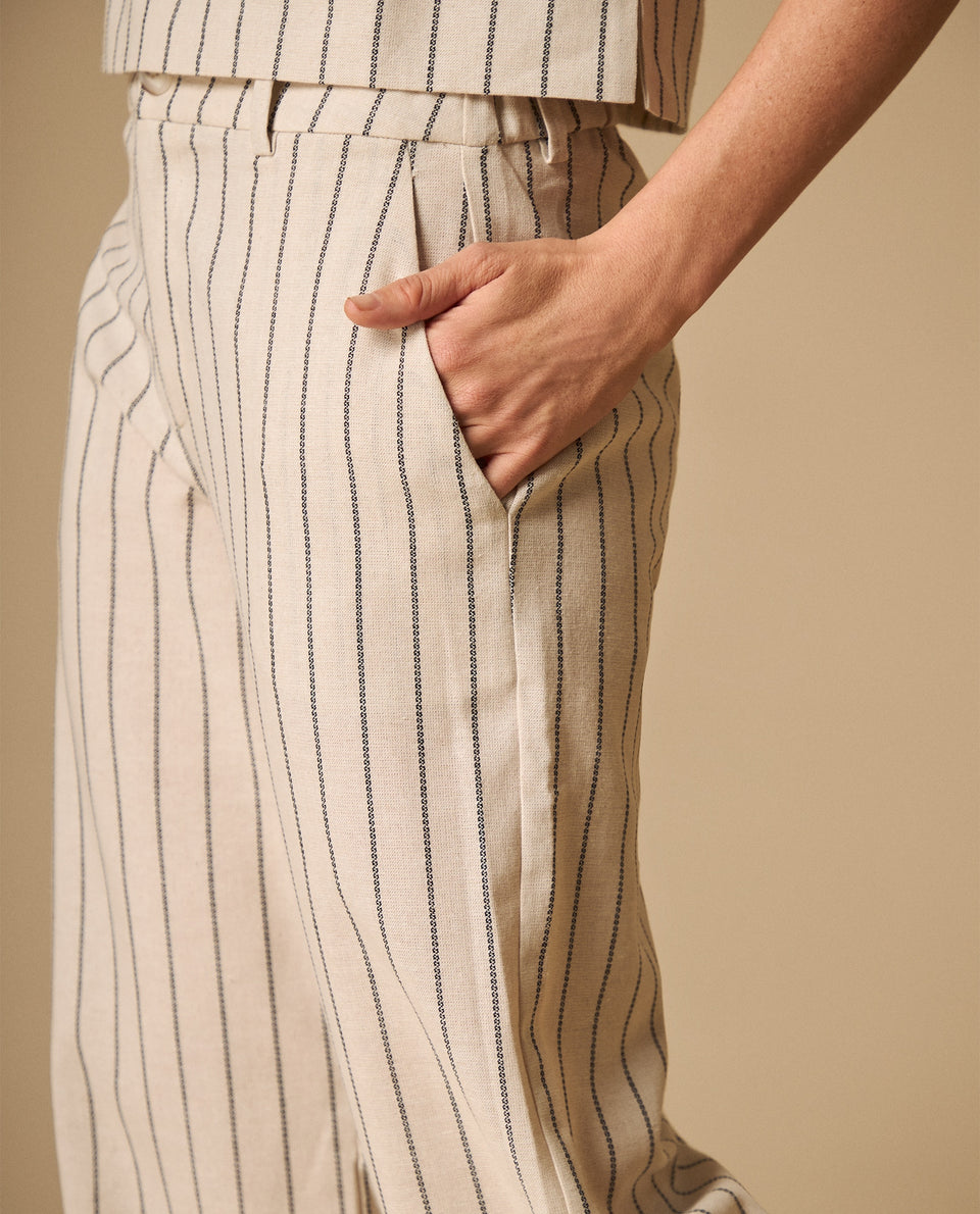 Pantalón wide leg con estampado de rayas para mujer - Crudo 34_631H002_CRU130905_4