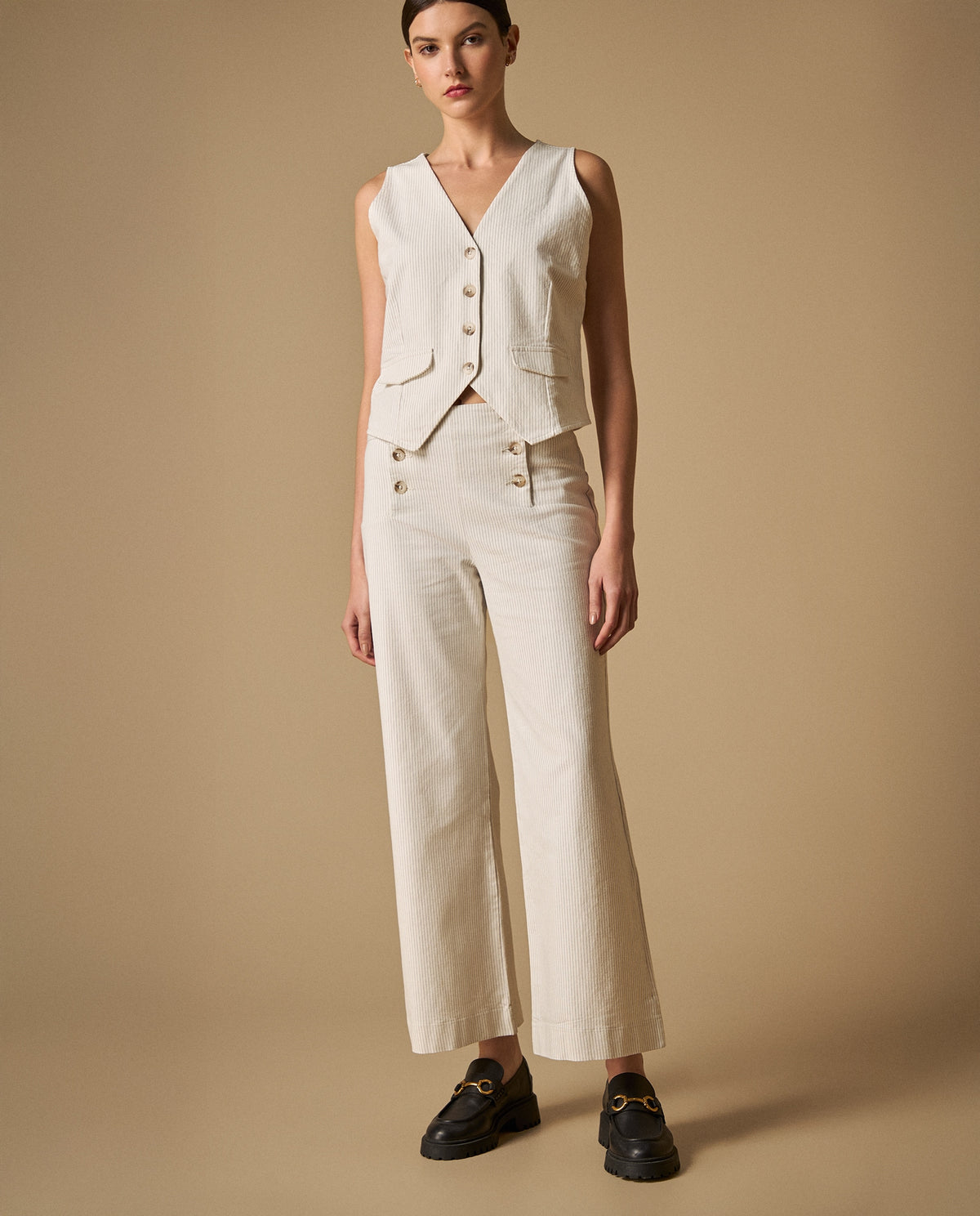Pantalón wide leg tiro alto con botones decorativos para mujer - Blanco 34_631H003_BLA114800_0