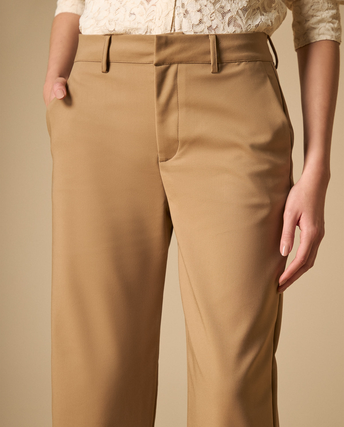 Pantalón cropped con dobladillo para mujer - Beige 34_631H005_BEI171022_4