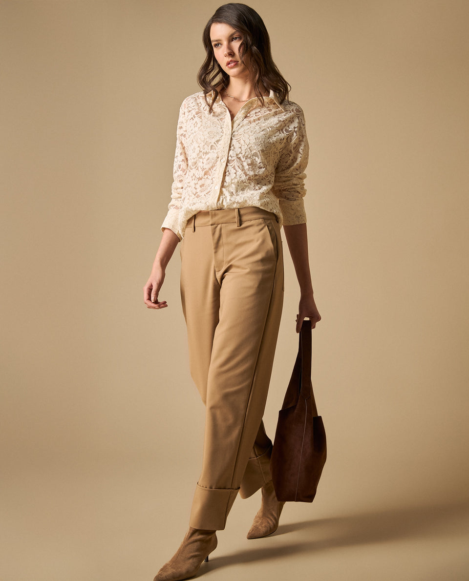 Pantalón cropped con dobladillo para mujer - Beige 34_631H005_BEI171022_7