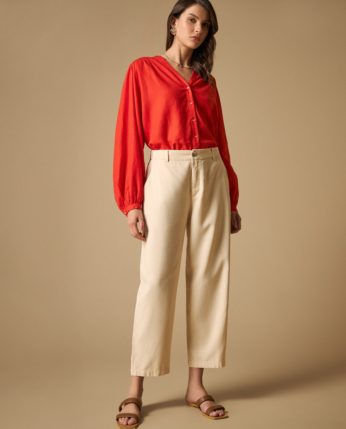 Pantalón wide leg cintura alta para mujer - Crudo 34_631H006_CRU110602_0