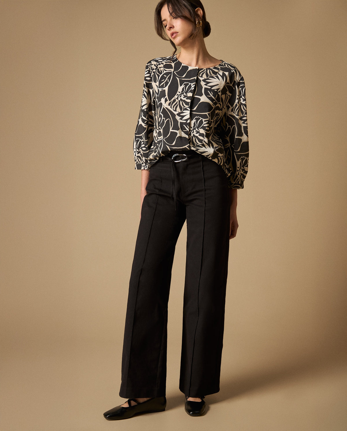 Pantalón wide leg con cordón ajustable para mujer - Negro 34_631H020_NEG190303_0
