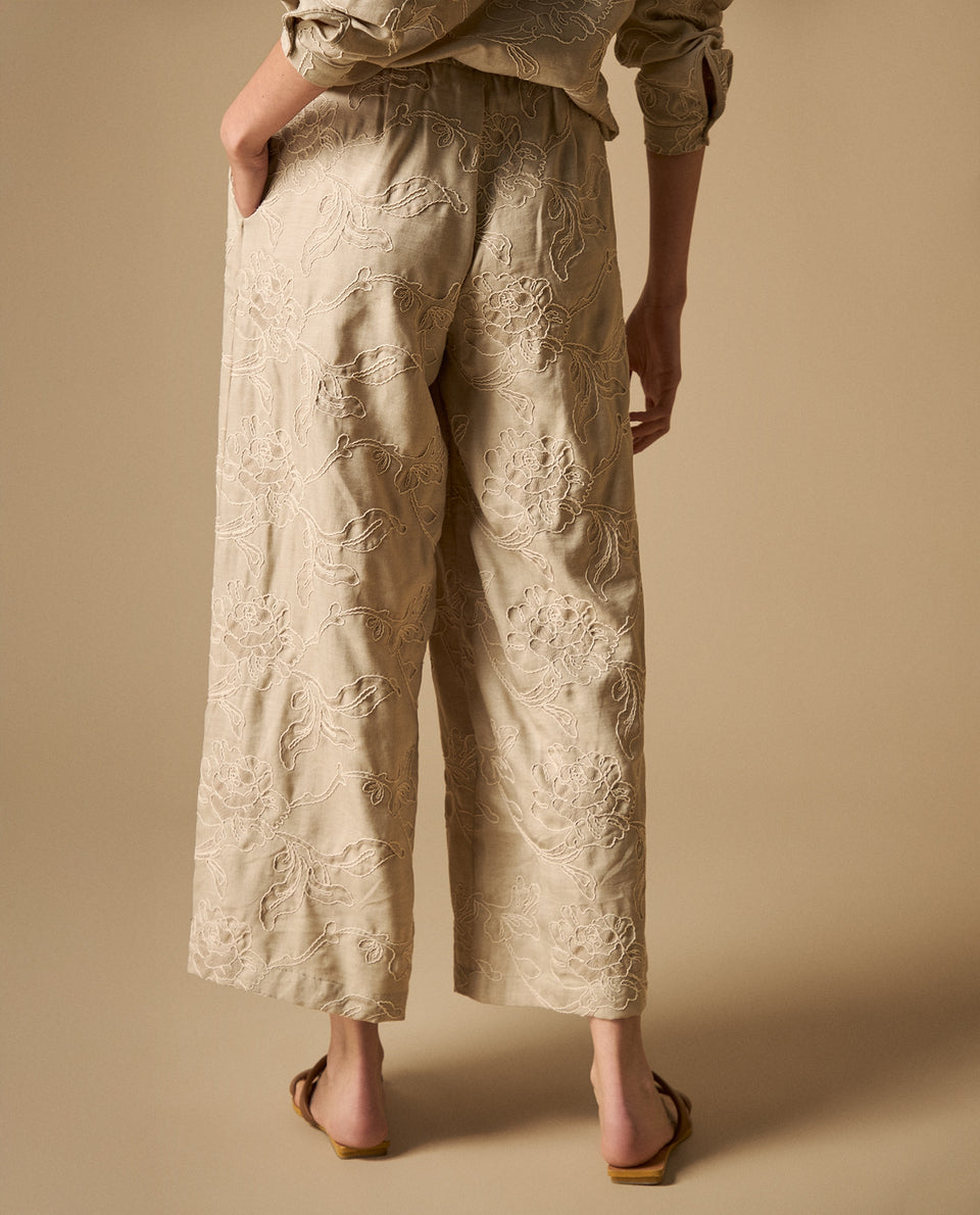 Pantalón palazzo con bordados texturizados para mujer - Beige 34_631H022_BEI151306_5