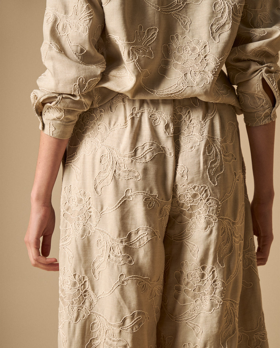 Pantalón palazzo con bordados texturizados para mujer - Beige 34_631H022_BEI151306_6