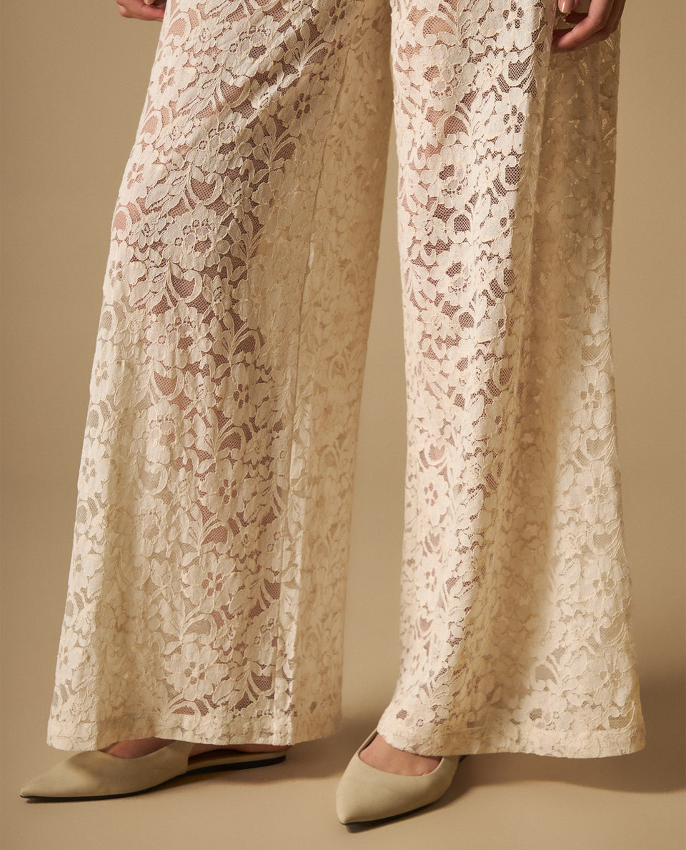 Pantalón wide leg en encaje floral completo para mujer - Crudo 34_631H200_CRU110110_5