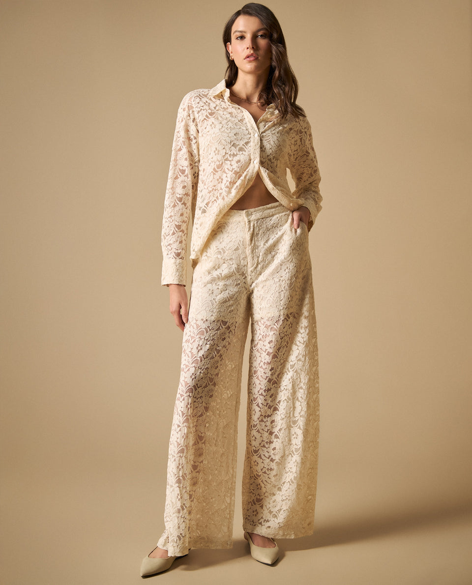 Pantalón wide leg en encaje floral completo para mujer - Crudo 34_631H200_CRU110110_7
