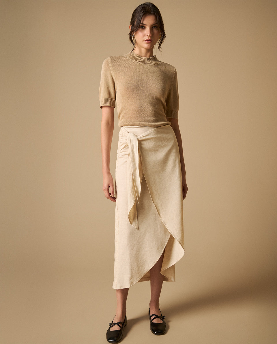 Falda midi envolvente con anudado lateral para mujer - Crudo 34_641H001_CRU130905_7