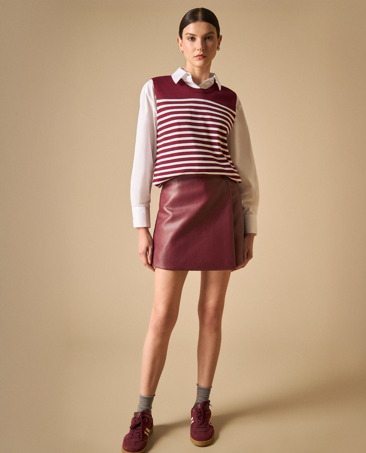 Falda mini asimétrica con solapa cruzada para mujer - Rojo 34_641H200_ROJ191617_0