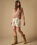 Shorts cintura alta con cinturón para mujer - Beige 34_651H000_BEI156307_0