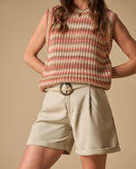 Shorts cintura alta con cinturón para mujer - Beige 34_651H000_BEI156307_3