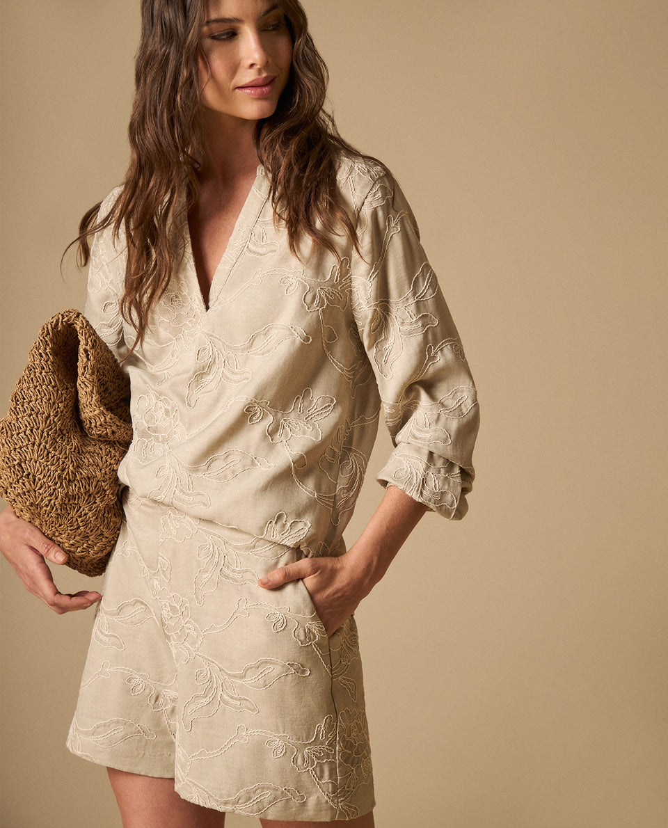 Shorts con bordados florales para mujer - Beige 34_651H005_BEI151306_5