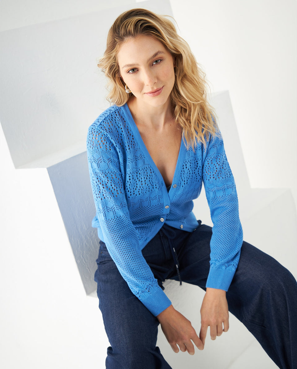 Buzo tejido con botones para mujer - Azul 34_661F110_AZU164712_7