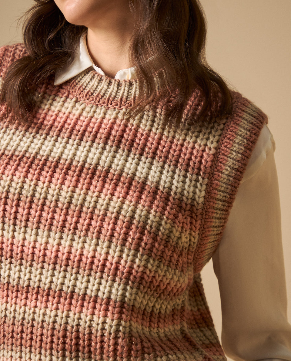 Chaleco tejido sin mangas con rayas horizontales para mujer - Rosa 34_661H200_ROS112309_3