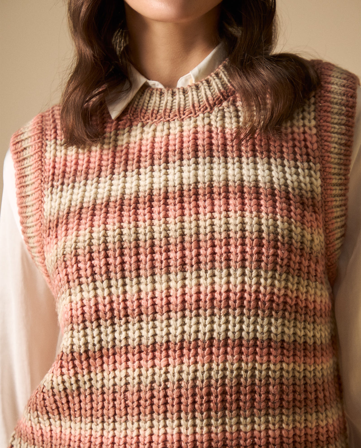 Chaleco tejido sin mangas con rayas horizontales para mujer - Rosa 34_661H200_ROS112309_4