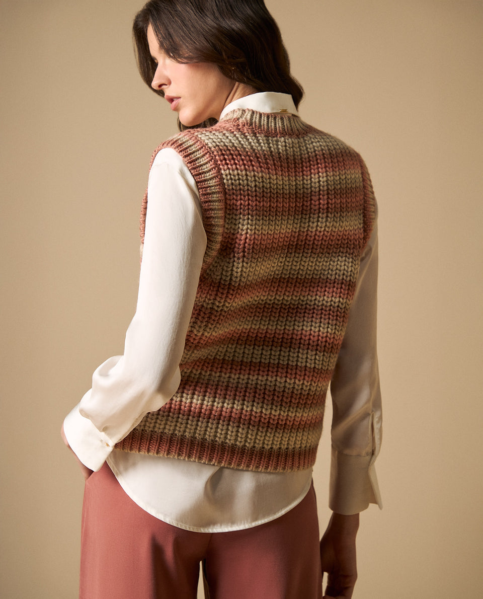 Chaleco tejido sin mangas con rayas horizontales para mujer - Rosa 34_661H200_ROS112309_5