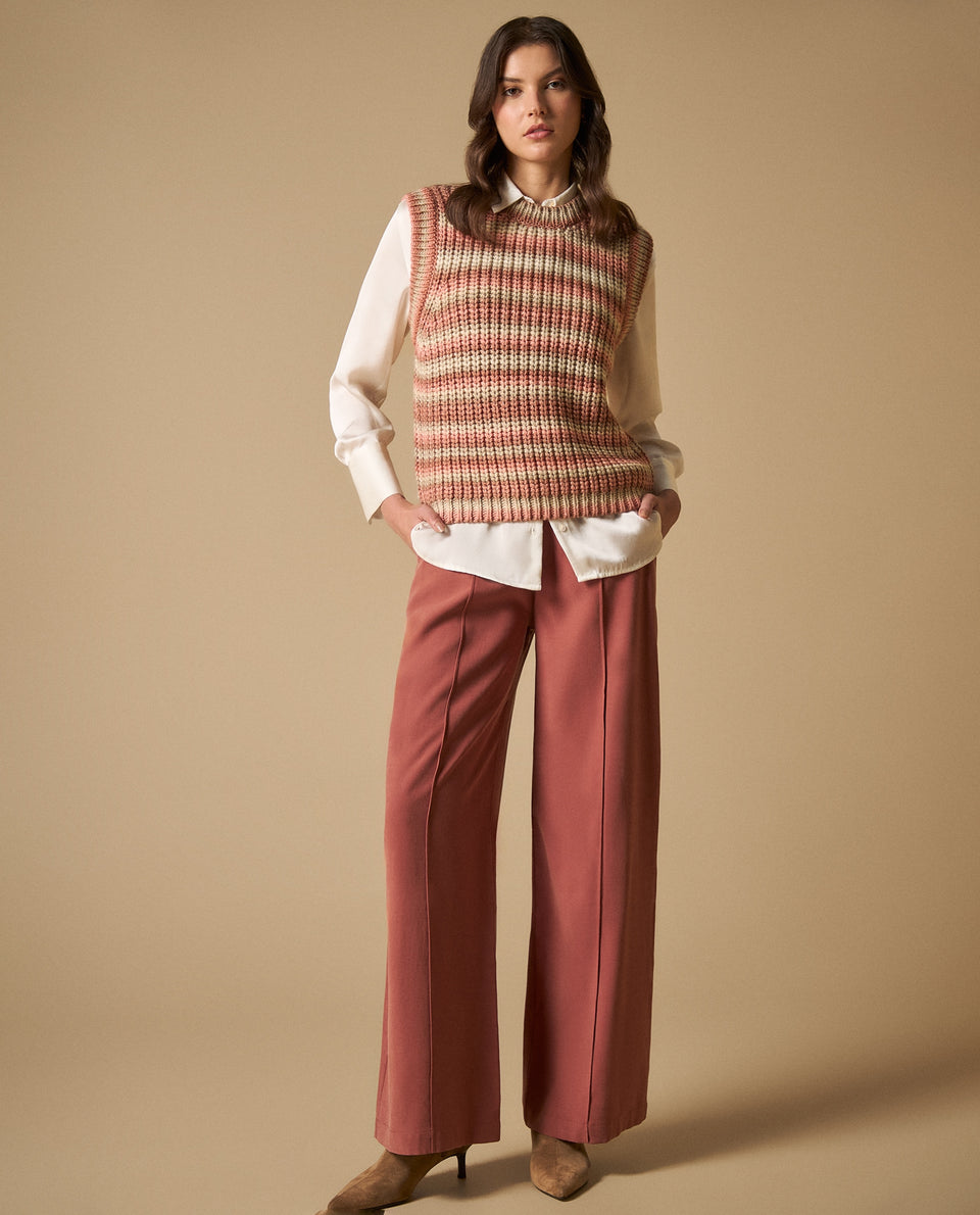 Chaleco tejido sin mangas con rayas horizontales para mujer - Rosa 34_661H200_ROS112309_7