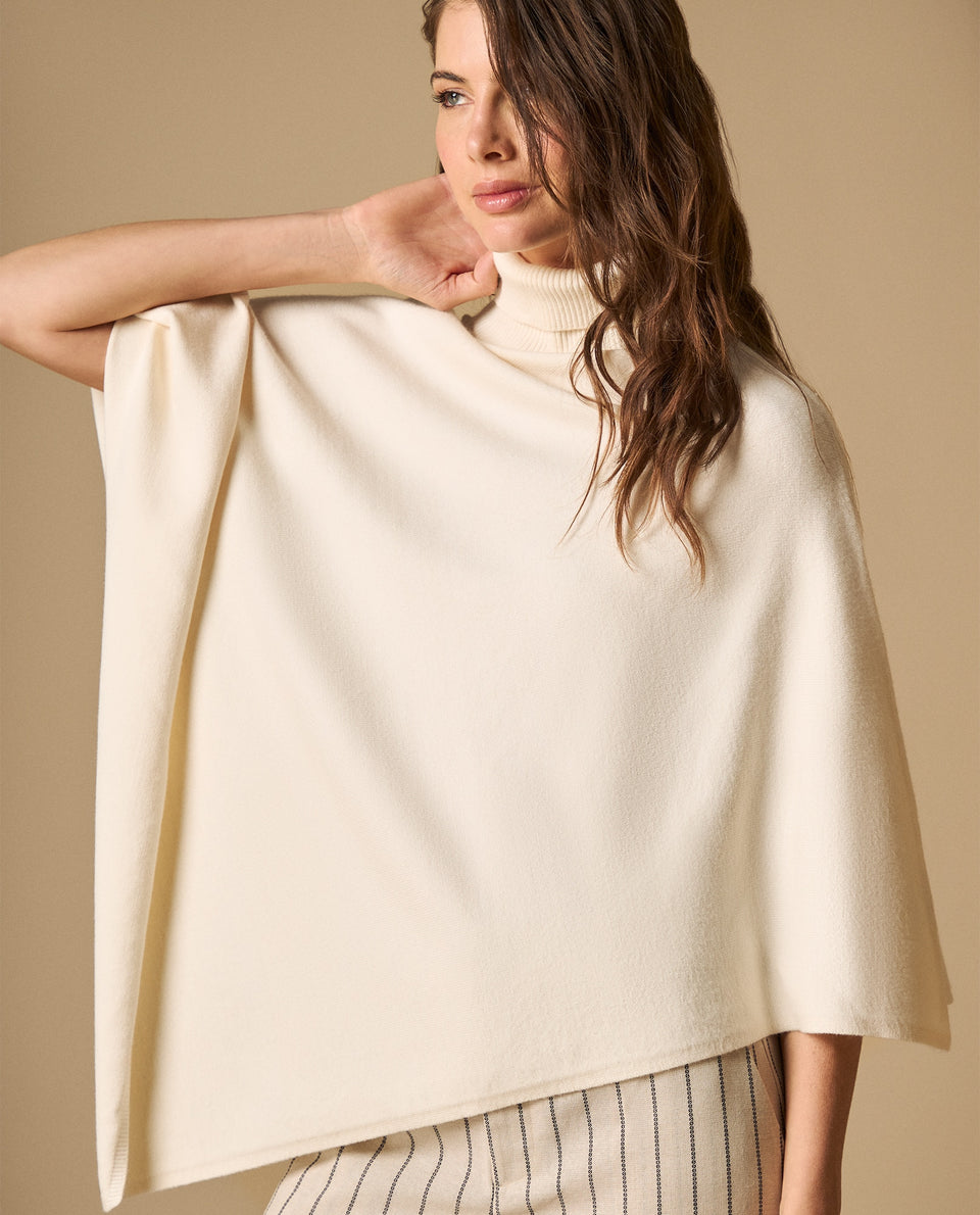 Poncho tejido cuello alto asimétrico para mujer - Beige 34_661H203_BEI130607_3