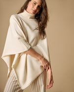 Poncho tejido cuello alto asimétrico para mujer - Beige 34_661H203_BEI130607_4