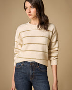 Sweater cuello redondo con rayas metalizadas para mujer - Crudo 34_661H205_CRU120703_0