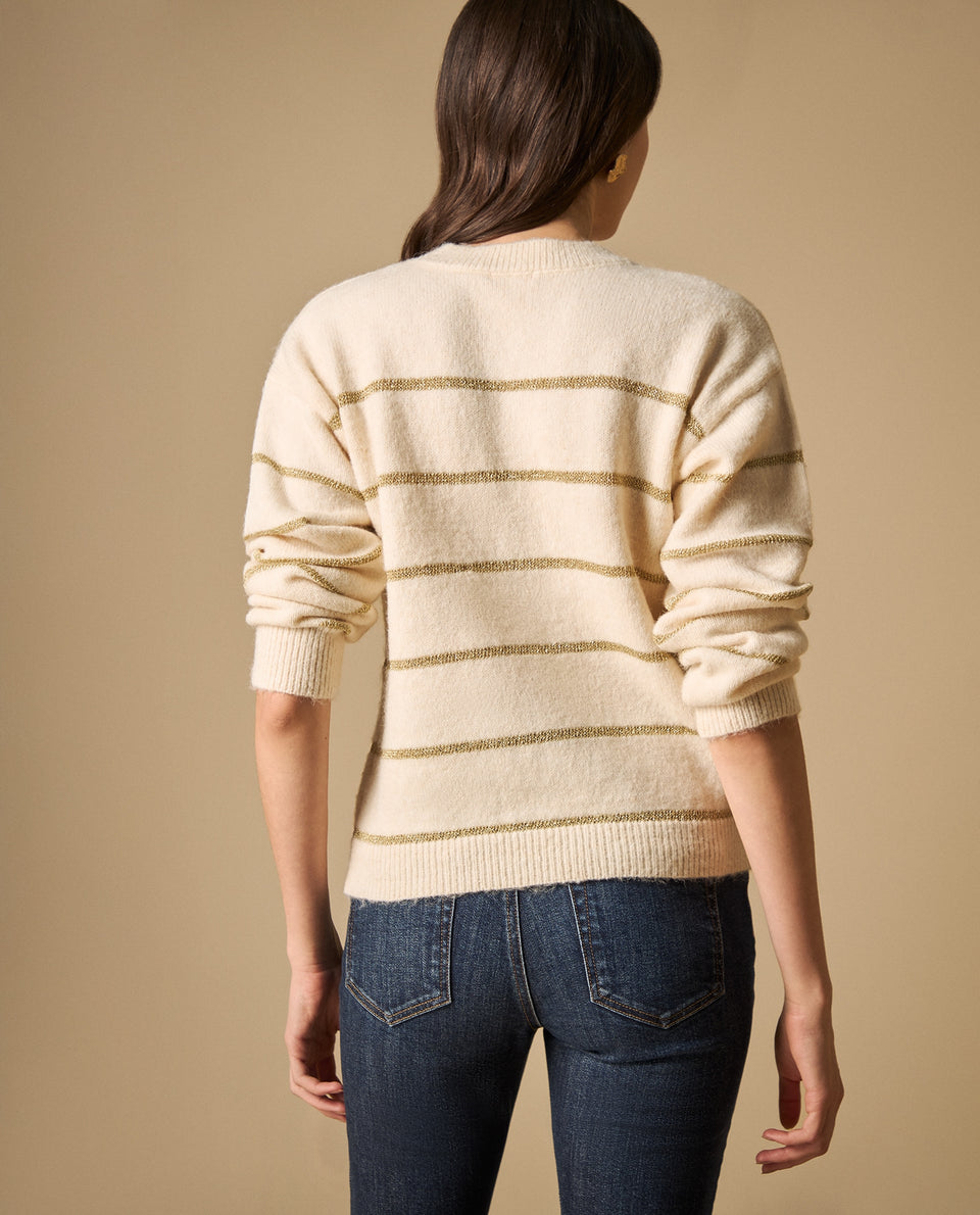 Sweater cuello redondo con rayas metalizadas para mujer - Crudo 34_661H205_CRU120703_4