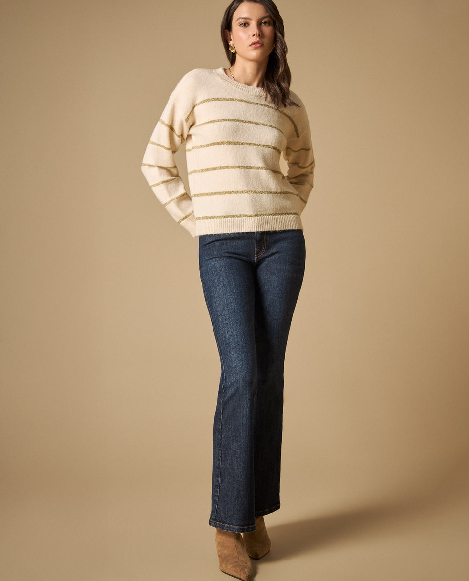 Sweater cuello redondo con rayas metalizadas para mujer - Crudo 34_661H205_CRU120703_7
