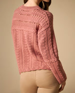 Suéter tejido con patrones de trenzas para mujer - Rosa 34_661H212_ROS141905_5