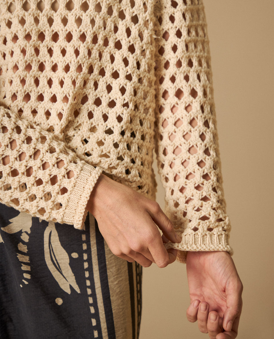Suéter tejido con patrón calado geométrico para mujer - Crudo 34_661H223_CRU120703_5