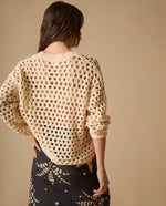 Suéter tejido con patrón calado geométrico para mujer - Crudo 34_661H223_CRU120703_6