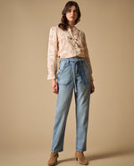 Pantalón con cinturón integrado y bolsillos bordados para mujer - Azul 34_671H000_AZU134110_7
