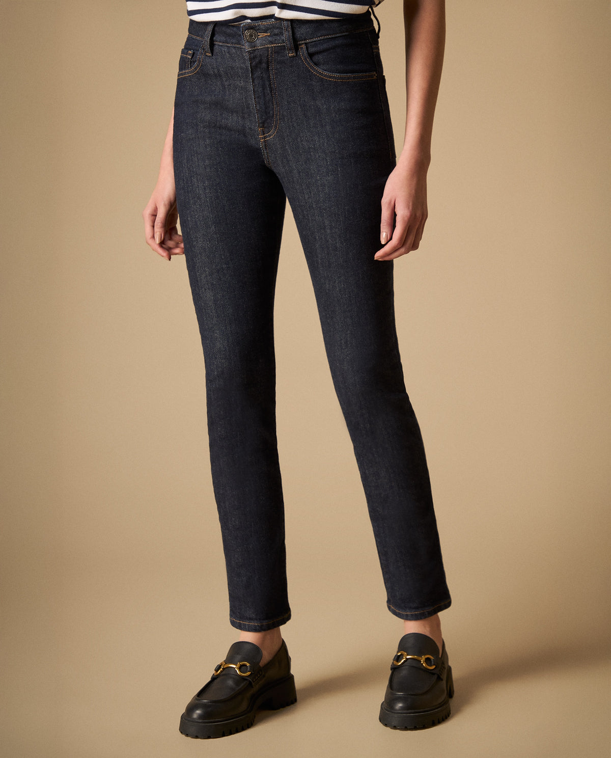 Jean recto talle alto cinco bolsillos para mujer - Azul 34_671H006_AZU193933_3