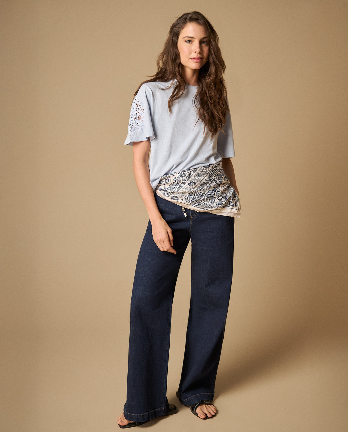 Pantalón wide leg con cintura elástica para mujer - Azul 34_671H031_AZU193933_0