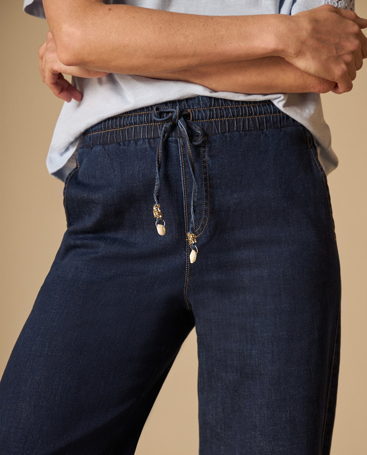 Pantalón wide leg con cintura elástica para mujer - Azul 34_671H031_AZU193933_4