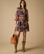 Vestido cruzado manga tres cuartos con estampado floral - Morado 34_691H000_MOR191619_0