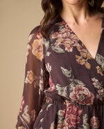 Vestido cruzado manga tres cuartos con estampado floral - Morado 34_691H000_MOR191619_4