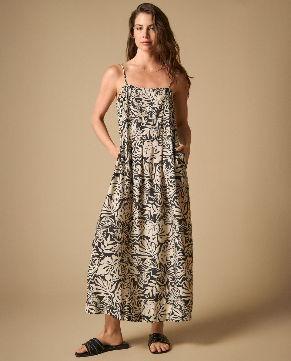 Vestido midi con tirantes y cinturón para mujer - Crudo 34_691H003_CRU130905_3